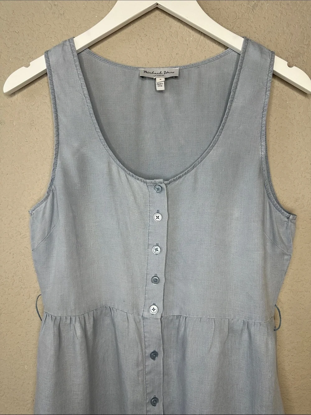 MICHAEL STARS Lulu Button-down Linen Midi Dress Size Medium Blue